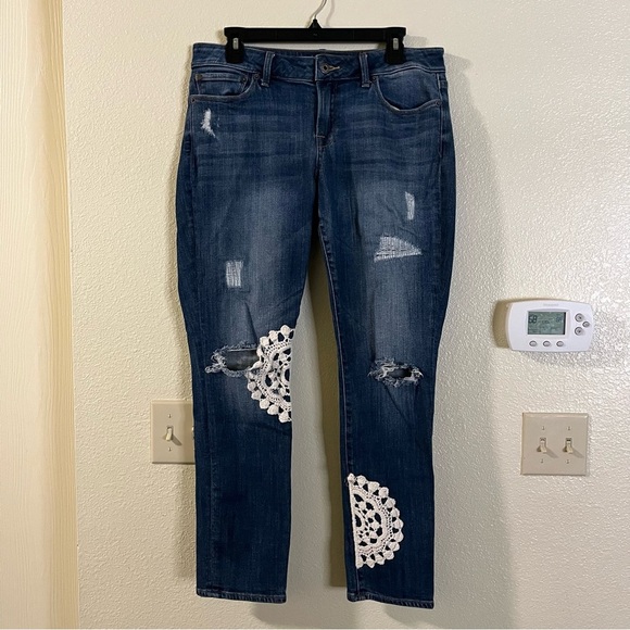 Lucky Brand Lolita Skinny Jeans with Crochet Accents Dark Wash Mid Rise 10 / 30 - Picture 4 of 13